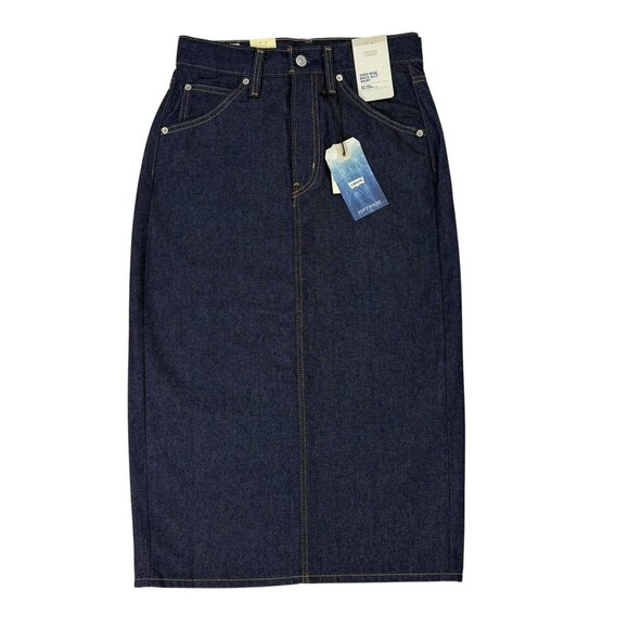 Levi’s Premium High-Rise Denim Midi Skirt NWT (XS / Size 2 / 26 Dark Wash) - Picture 1 of 15